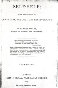Otsikkosivu itseapua varten; Samuel Smilesin kuvituksissa luonteesta, käytöksestä ja sinnikkyydestä, julkaistu 1869, (painettu paperi) tekijältä English School