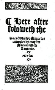 John Skeltonin The Boke of Phyllyp Sparowen otsikkosivu, julkaistu n. 1550 (painettu paperi) tekijältä English School