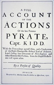 Nimisivu merirosvokapteeni William Kiddin elämästä, julkaistu Lontoossa vuonna 1701 (litho) tekijältä English School