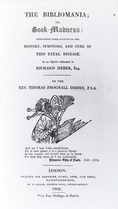 Nimisivu pastori Thomas Frognall Dibdinin Bibliomaniaan, julkaistu 1809 (painettu paperi) tekijältä English School