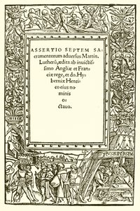 Henrik VIII:n Lutherin vastaisen kirjan nimisivu tekijältä English School