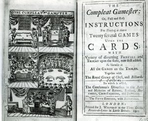 Charles Cottonin (1630-87) The Compleat Gamemesterin viidennen painoksen otsikkosivu, pub. 1725 tekijältä English School