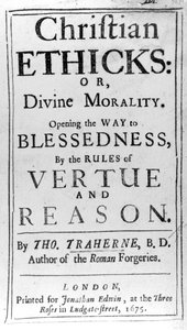 Thomas Trahernen vuonna 1675 julkaistun Christian Ethicsin nimisivu