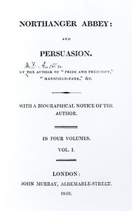 Jane Austenin Northanger Abbeyn ja Persuasionin nimisivu, ensimmäinen painos, 1818 tekijältä English School