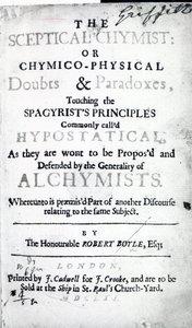 Nimisivu Robert Boylen teokseen Skeptical Chymist, 1661 (painettu) tekijältä English School