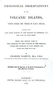 Nimisivu Charles Darwinin geologisiin havaintoihin vulkaanisilla saarilla, 1844 (painettu paperi) tekijältä English School