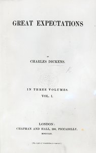 Charles Dickensin suurten odotusten otsikkosivu, ensimmäinen painos, 1861 (painettu) tekijältä English School