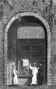 Britannian suurlähettilään Edward Bartonin (k. 1597) hautakivi Prinssisaarten luostarin portin päällä, Robert Walshin asunnosta Konstantinopolissa, 1836 tekijältä English School