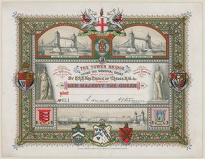Tower Bridge, Lontoo, Kutsu muistokiven muuraamiseen, 21. kesäkuuta 1886 tekijältä English School