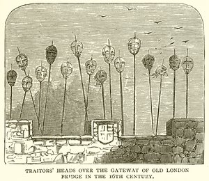Petturit kulkevat Gateway of Old London Bridgen yli 1500-luvulla tekijältä English School