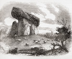 Trethevy Quoit, megaliittinen hauta Cornwallissa, Englannissa, Vanhasta Englannista: A Pictorial Museum, pub. 1847 tekijältä English School