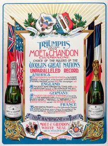 "Vuoden 1902 voitot, Moet  Chandon Champagne, maailman suurten kansojen hallitsijoiden valinta", mainos The Theatre -lehdessä. tekijältä English School