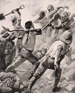 Turkkilaiset ja brittiläiset sotilaat käsissä taistelussa Gallipolin niemimaalla Turkissa 1915, Lontoossa 1916 julkaistusta The War Illustrated Album deLuxe -albumista tekijältä English School