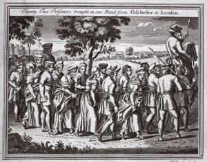 Kaksikymmentäkaksi vankia tuotiin yhteen bändiin Colchesterista Lontooseen, kuva Foxes Martyrsista n. 1703 tekijältä English School