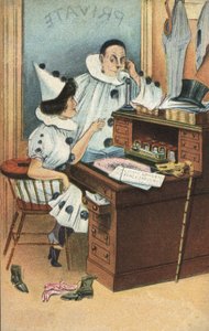 Kaksi klovnia toimistossa (väri litho) tekijältä English School