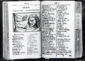 Kaksi sivua Comeniuksen Orbis Sensual Pictuksesta, 1659 tekijältä English School