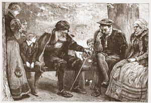 Lehmuspuiden alla, kuvitus James Aitken Wylien (1808-1890) Protestantismin historiasta, pub. 1878 tekijältä English School