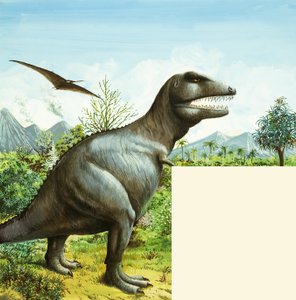 Tunnistamaton dinosauruskohtaus T Rexin ja Pterodactylin kanssa tekijältä English School