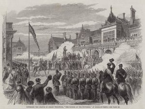 Josiah Wedgwoodin, "Keraamisten isän" patsaan paljastaminen Stoke-on-Trentissä (kaiverrus) tekijältä English School