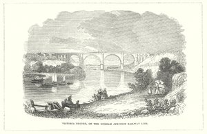 Victorian silta Durham Junction -rautatielinjalla (kaiverrus) (kaiverrus) tekijältä English School