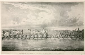 Näkymä Old London Bridgelle kuin kuningatar Elizabeth I:n hallituskaudella tekijältä English School