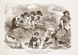 Näkymä Dust Yardille, kuvitus London Laborista ja London Poorista, kirjoittanut Henry Mayhew, pubi. 1862 tekijältä English School