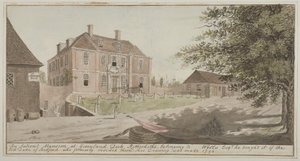 Näkymä vanhasta kartanosta Grönlannin satamassa Rotherhithessa, Bermondseyssa, 1796 (wc paperilla) tekijältä English School