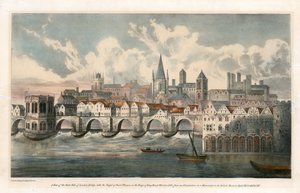 Näkymä Old London Bridgen itäpuolelle BM Royal MSS:stä tekijältä English School