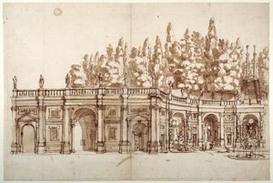 Villa Aldobrandini Frascatissa (kynä ja ruskea muste paperille) tekijältä English School