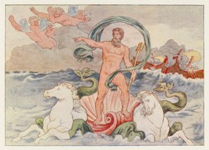 Vergilius Aeneis: Neptunus hiljentää aallot (väri litho) tekijältä English School