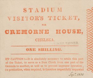 Vierailijalippu The Stadiumille, Cremorne House, Lontoo, syyskuu 1836 tekijältä English School