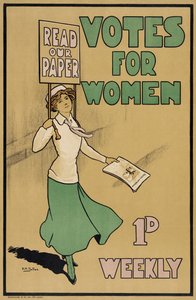 Votes for Women, The Suffragette, julkaisu 1912 (värilitografia). tekijältä English School