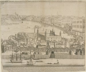 Aarrevaunuja viedään Lontoon Toweriin, 1744 tekijältä English School
