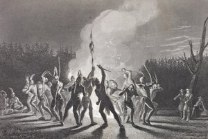 Washington ja Fairfax intialaisessa sotatanssissa, 1748, Galleria of Historical Portraits -julkaisusta, julkaistu noin 1880 tekijältä English School