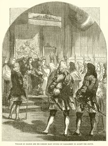 William of Orange ja hänen puolisonsa Mary ovat parlamentin kutsumia ottamaan vastaan kruunun tekijältä English School