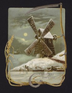 Tuulimylly lumessa (chromolitho) tekijältä English School