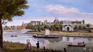 Windsorin linna Thamesin toiselta puolelta, noin 1760-luku (käsinvärinen kaiverrus) tekijältä English School