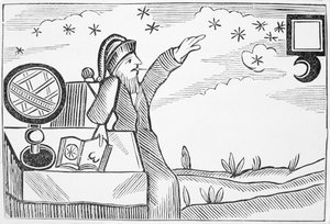 Wizard Consulting the Moon and the Stars, kuvitus esoteerika-aiheisten chapbook-kokoelmasta tekijältä English School
