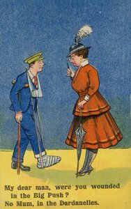 Nainen vie haavoittunutta sotilasta hoitoon (värilitro) tekijältä English School