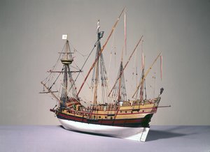 Takioitu malli portugalilaisesta karavelasta n. 1535 (puuta) (katso myös 3236)