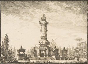 Hautaamiseen tarkoitetun hautapylvään perspektiivikorkeus..., 1746-50.