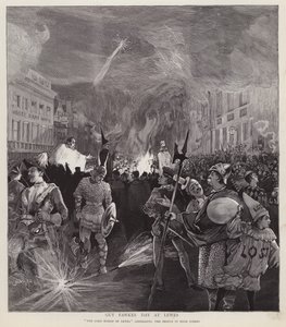 Guy Fawkesin päivän kulkue Lewesissä, Sussexissa, 5. marraskuuta 1892 (litho) tekijältä Enoch Ward