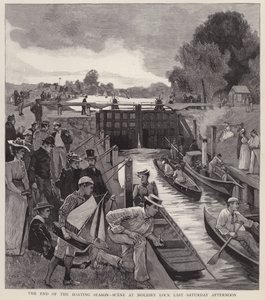 Veneilykauden päättyminen: kohtaus Molesey Lockissa Thames-joella, Surrey (litho)