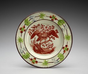 Lauta, c. 1818-1846 (lyijylasitettu keramiikka siirtopainatuksella ja emalilla) tekijältä Enoch Wood and Sons