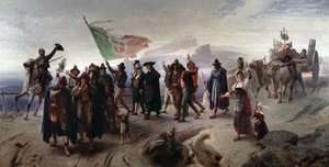 Risorgimento: "" Abruzzon alueen liittäminen yhdistyneeseen Italiaan vuonna 1861" (Abruzzon alueen liittäminen yhdistyneeseen Italiaan vuonna 1861) Enrico Gamban (1831-1883) maalaus Koko 104x207 cm Genes, Galleria d