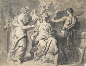 Taiteen allegoria Isisin ja geometrian kanssa kolmipäisessä hahmossa..., 1600-luku
