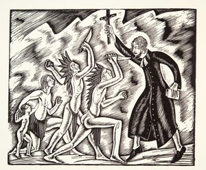 Hyökkäys, teoksesta Isä Jean de Brebeufin matkat ja kärsimykset tekijältä Eric Gill