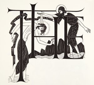 Johannes Kastajan Jeesuksen kaste neljästä evankeliumista tekijältä Eric Gill