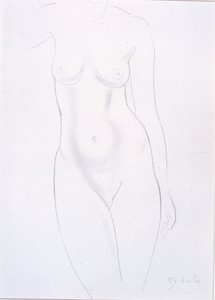 Torso (kynä paperille liimattu kortille) tekijältä Eric Gill