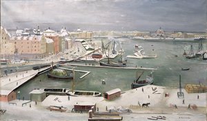 Tukholma lumessa (öljy kankaalle) tekijältä Eric Hallström